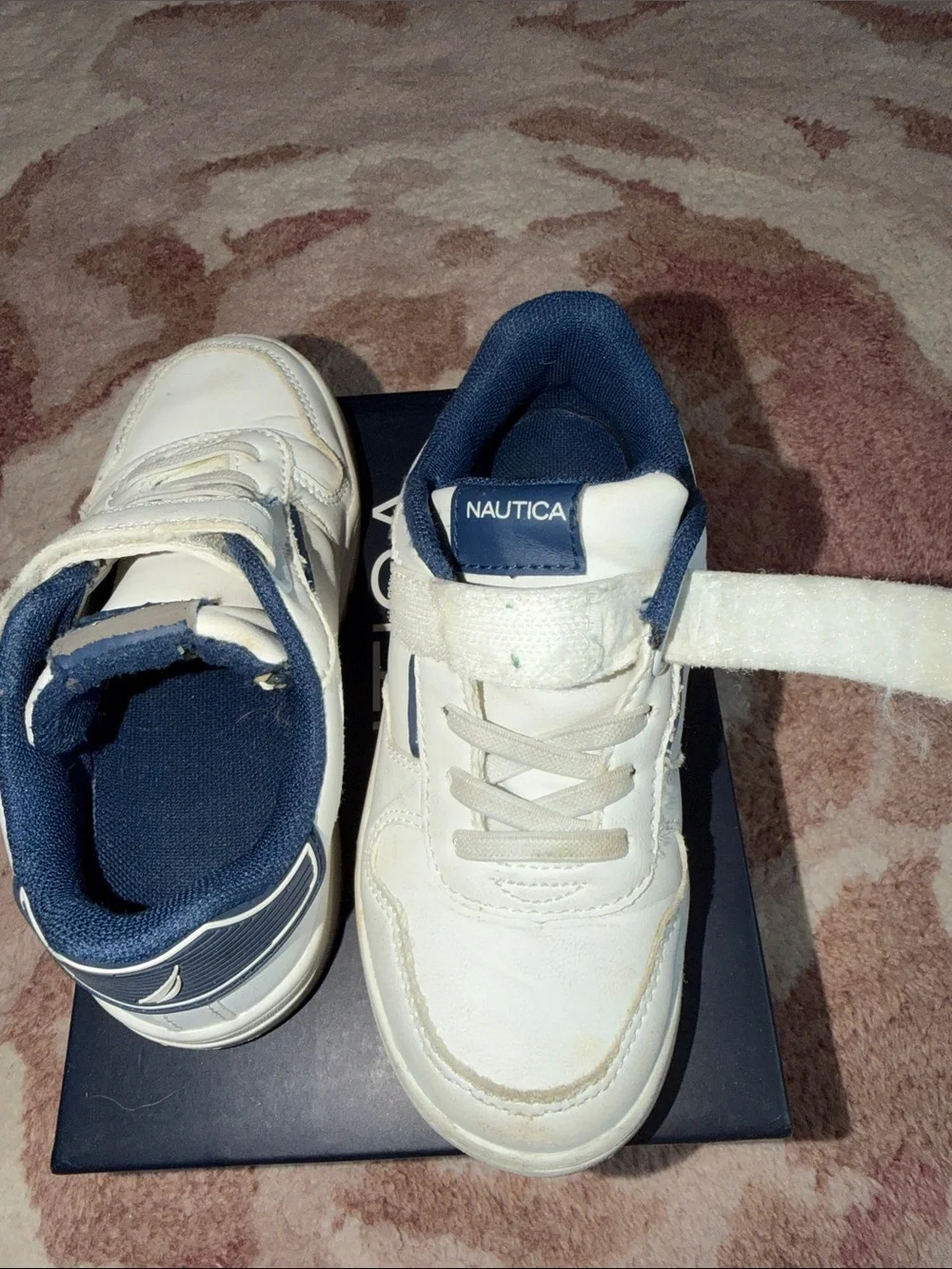Nautica White and Navy Kids Velcro Tennis Sneaker, Play Shoes